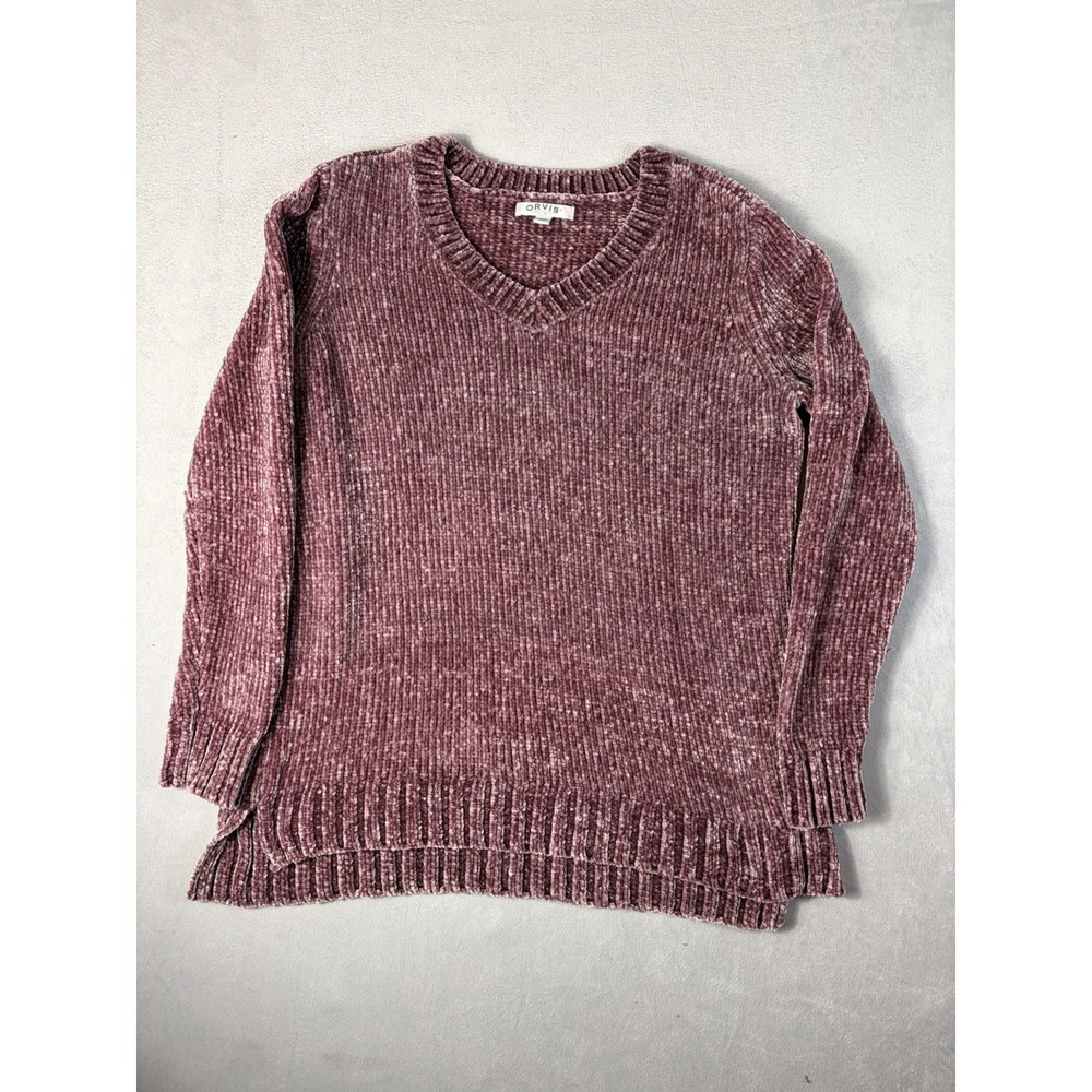 Orvis Women's Mauve Pink Very Soft Cozy Chenille VNeck Sweater-sz L